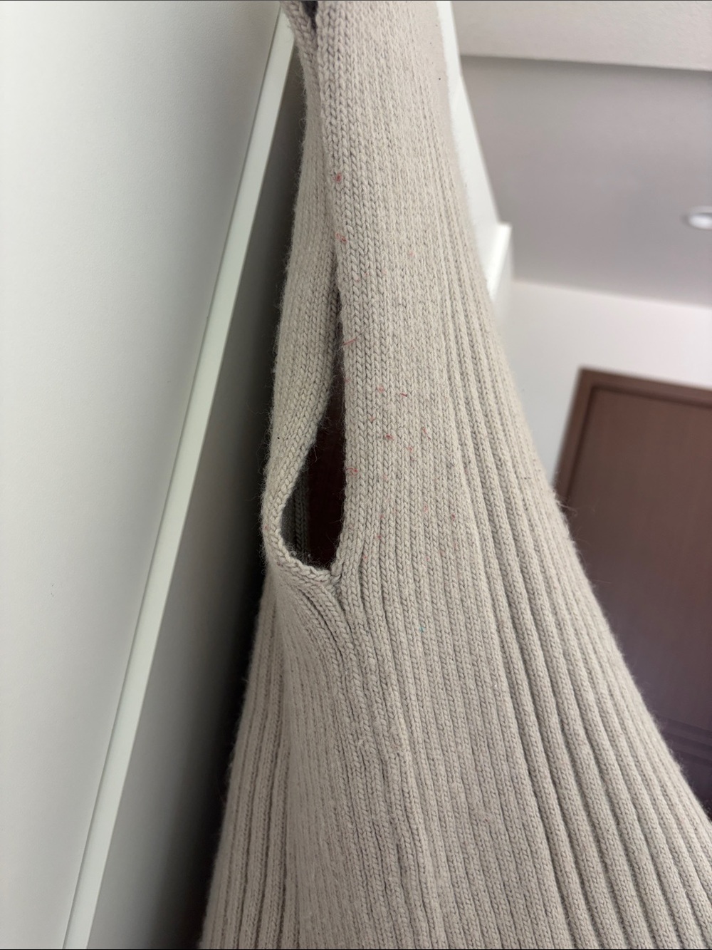 Ribbed V-Neck Oversized SweaterVest in Taupe - Picture 3 of 7